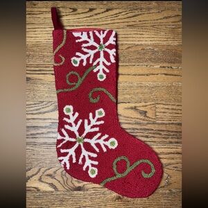 Handmade Oxford Punch Needlepoint Christmas Snowflakes Stocking‎ Red Velvet Back